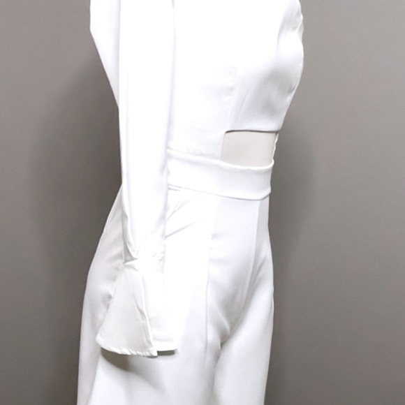 White One Sleeve Wide Leg Jumpsuit with front/back cutout - Picture 4 of 11